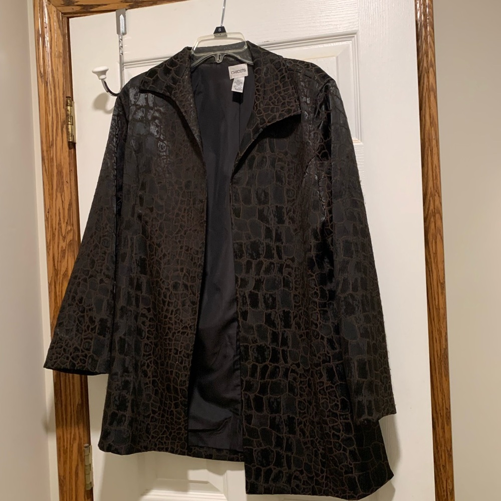 Chico's Black alligator like Trench Coat